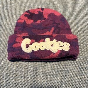 Cookies Purple and Pink Camo Beanie Fuzzy Puff Embroidery Lettering